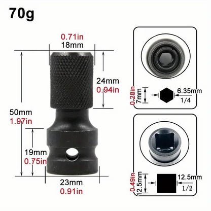 2 PCS 1/2 inch Square Drive to 1/4 inch Hex Female Socket Adapter Converter Chuck Adapter