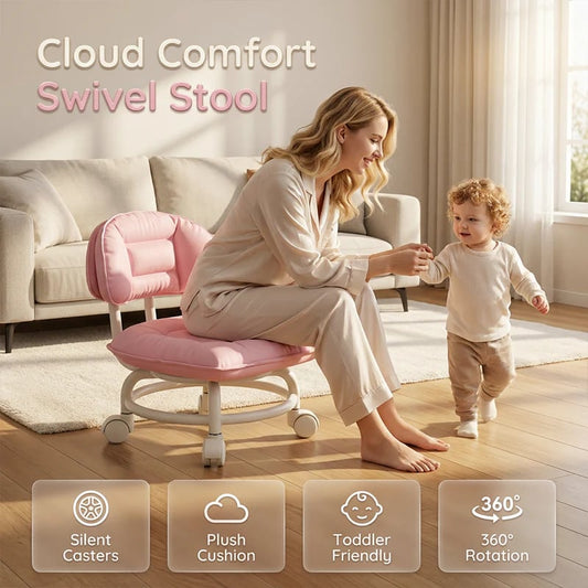Rolling Low Stool with Backrest – Padded seat & silent casters – Perfect for workshops, garages or studios – comfortable and mobile 🛠️✨