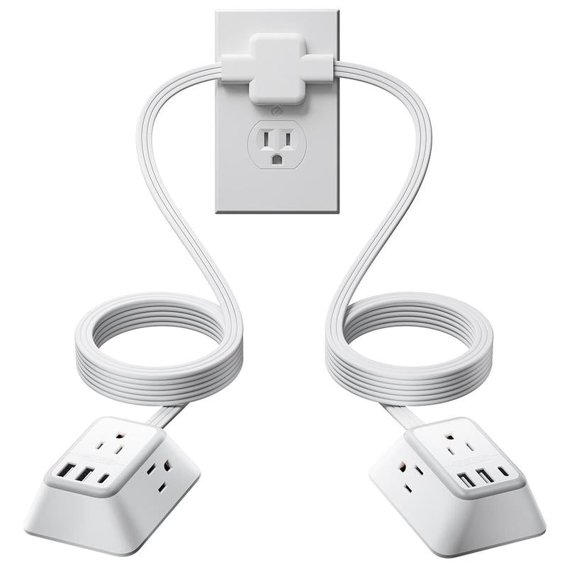 Twin Extension Cord Splitter 12 FT, with 6ft Dual Extension Cord on Each Side 3 Widely Outlets, Double Extension Cord for Home Office Dorm Room
