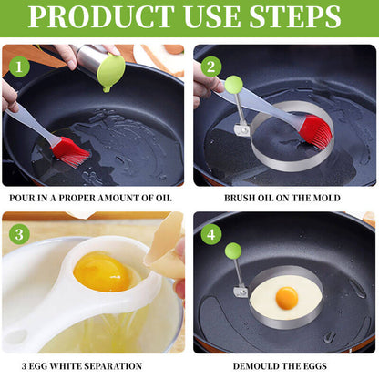 🍳 Stainless Steel Egg Rings and Pancake Molds 5 Shapes