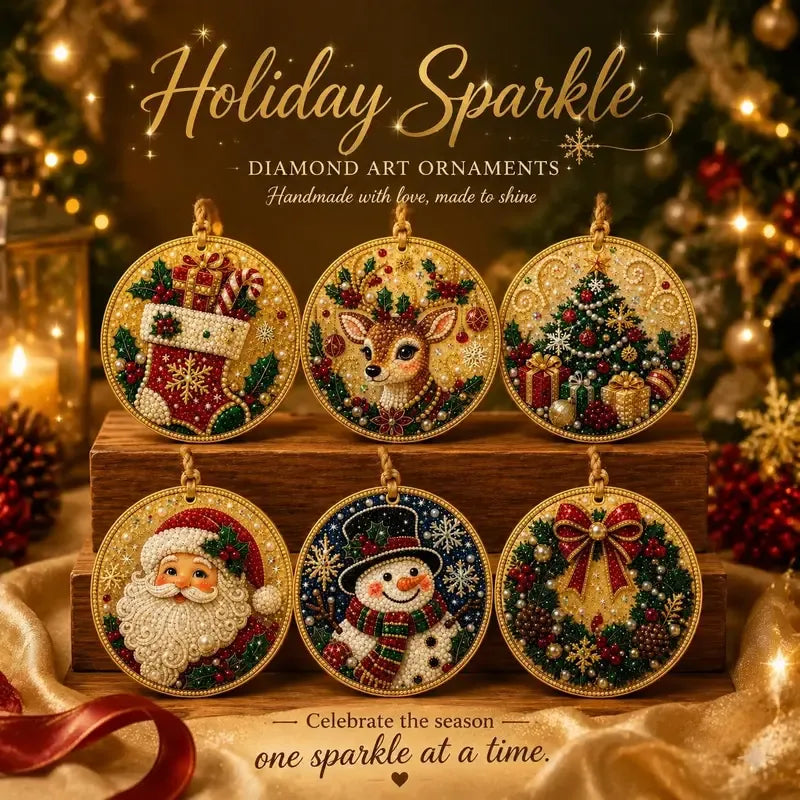 ⏳ Last Day 49% OFF – 🎄Beginner-Friendly Christmas Pearl & Gem Diamond Painting DIY Kit | 6 Festive Ornament Designs with Sparkling Pearls, Faceted Gems & 3D Layered Detail 💕