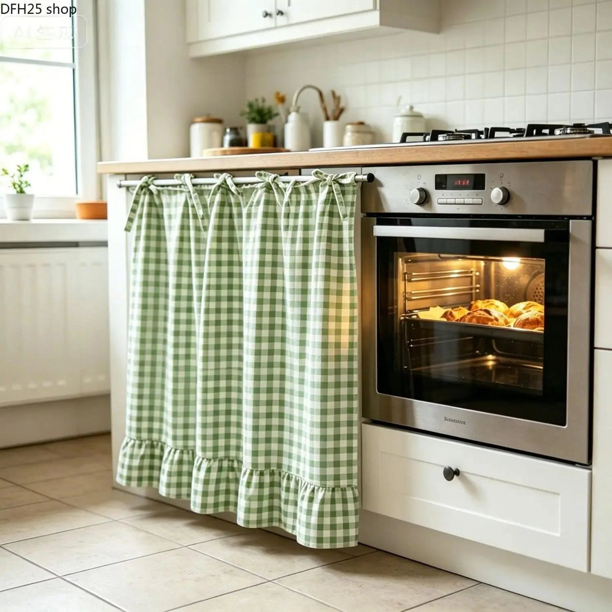 2026 Farmhouse-Style Stove Curtain, Gingham Grid Ruffle-Edge Tier Curtains, Rural Short Window Valance, Home Kitchen Dust Cover, Plaid Floral Window Treatments, Aesthetic House Decor, Unique Room Decor