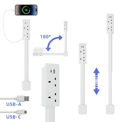 🔌 Extendable Outlet Extender with Rotating Base & USB-A/USB-C Charging