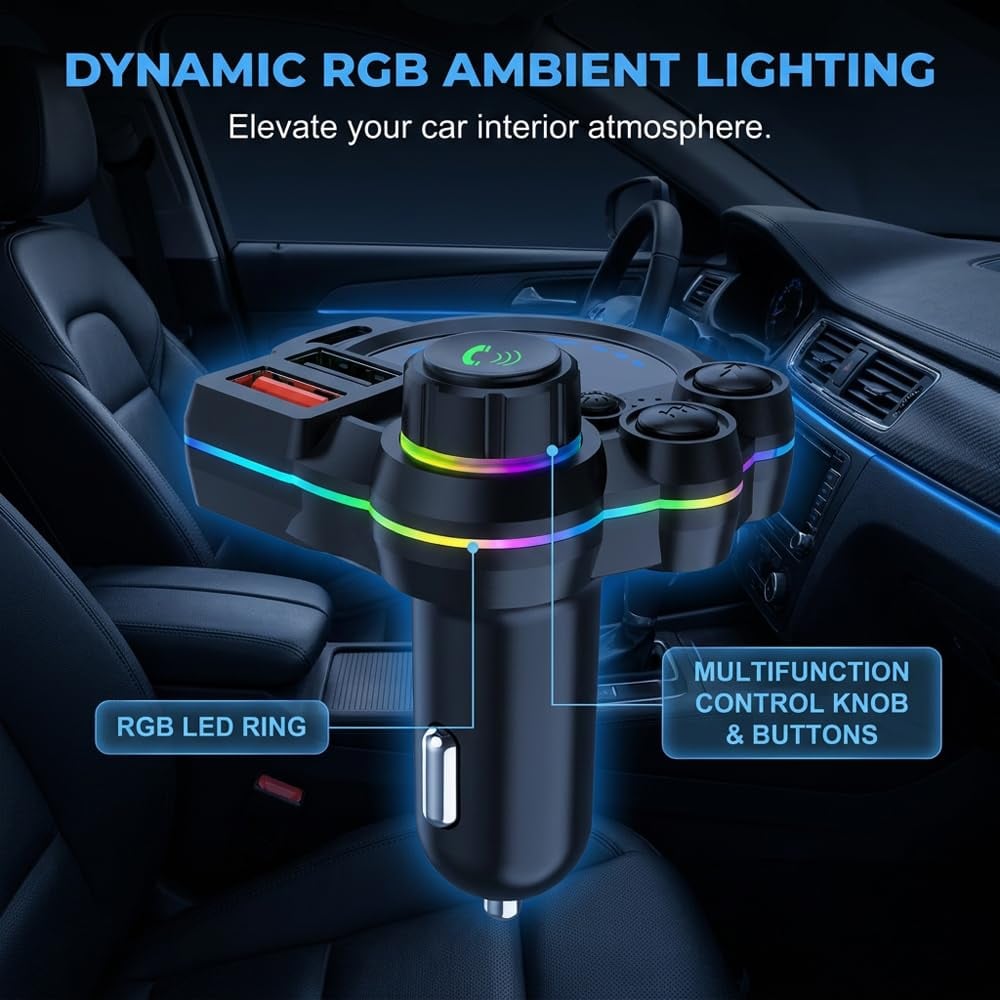 Bluetooth 5.3 Car FM Transmitter & Dual Port Fast Charger