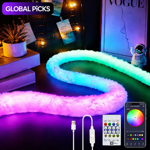 🎅Plush RGB Neon Rope Light🎄360° Full Glow, Music Sync, Perfect Christmas Tree & Bedroom Holiday Decor🎁