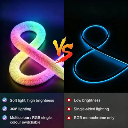 🎅Plush RGB Neon Rope Light🎄360° Full Glow, Music Sync, Perfect Christmas Tree & Bedroom Holiday Decor🎁