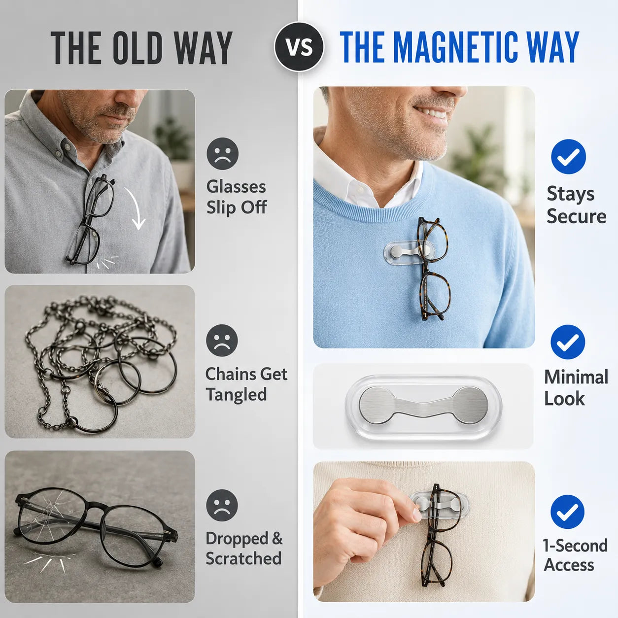 🎁50K+ SOLD! Almost Gone🎉🧲No Damage Clothing Magnetic Glasses Holder(3pcs)