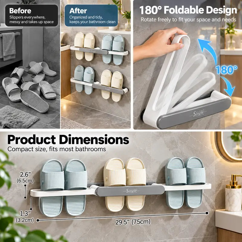 🚿No Punch Hanging Slipper Holder, Space Saving for Bathroom & Shower Room🧼