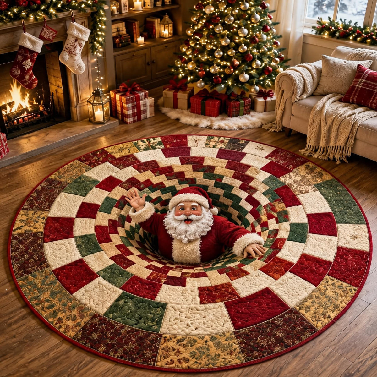 💯🎄3D Christmas Gnome Optical Illusion Round Rug | Fun Festive Home Decor Must‑Have⭐🏠🎁