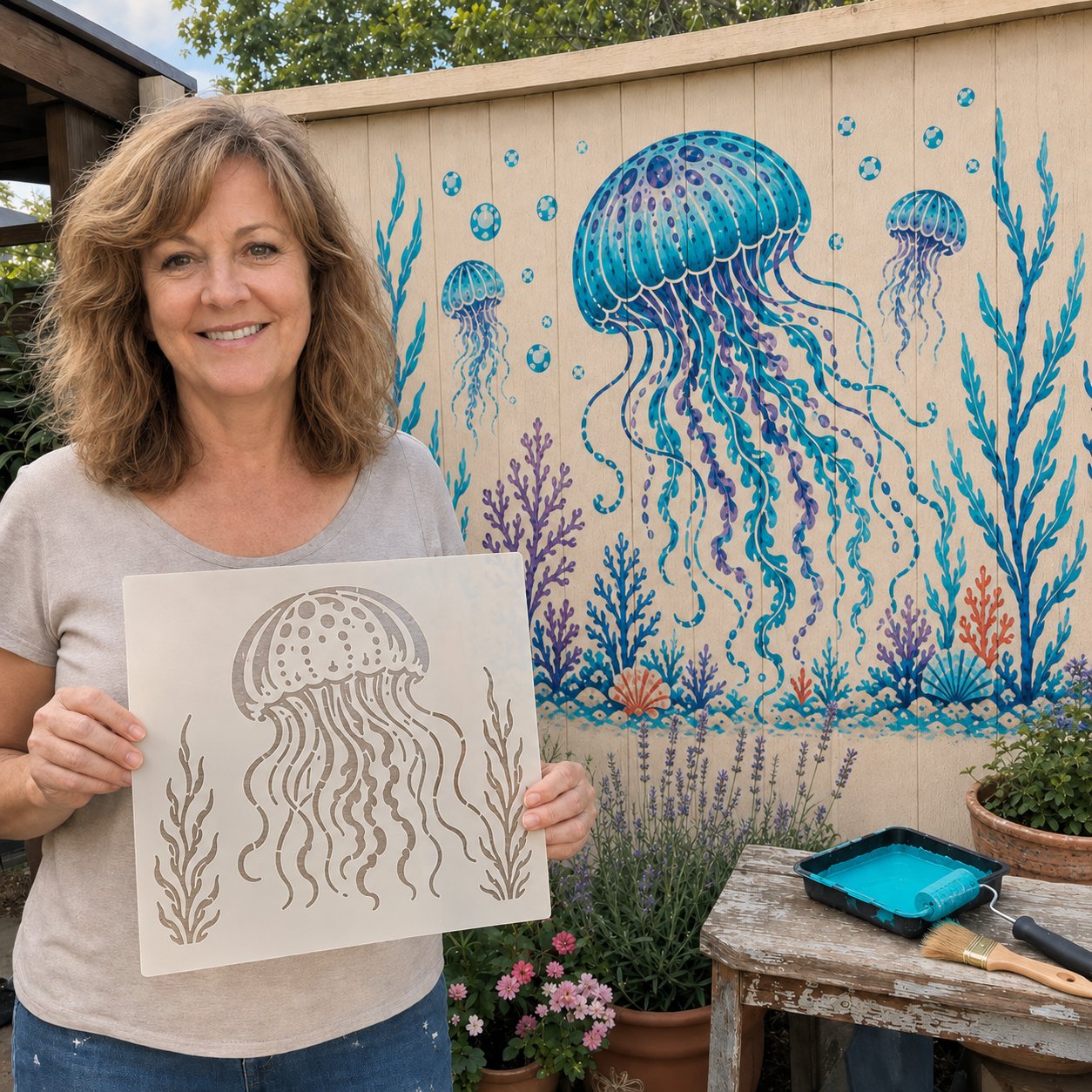 🔥 LAST DAY 49% OFF – 🐙Reusable Ocean Octopus Mural Stencil Set | Bring Plain Walls & Fences to Life with a Bold Underwater Scene 🌊🎨✨
