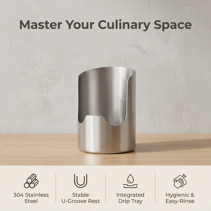 Stainless Steel Utensil Holder & Pot Lid Organizer – Rust-Proof, Drain Notch Design, Easy to Clean