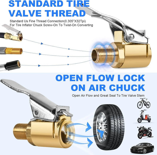 🛠️8mm Tire Air Chuck with Clip Adapter, No Leakage Tire Chucks for Vehicle Inflator Compressor Pump Connect Accessories Tool