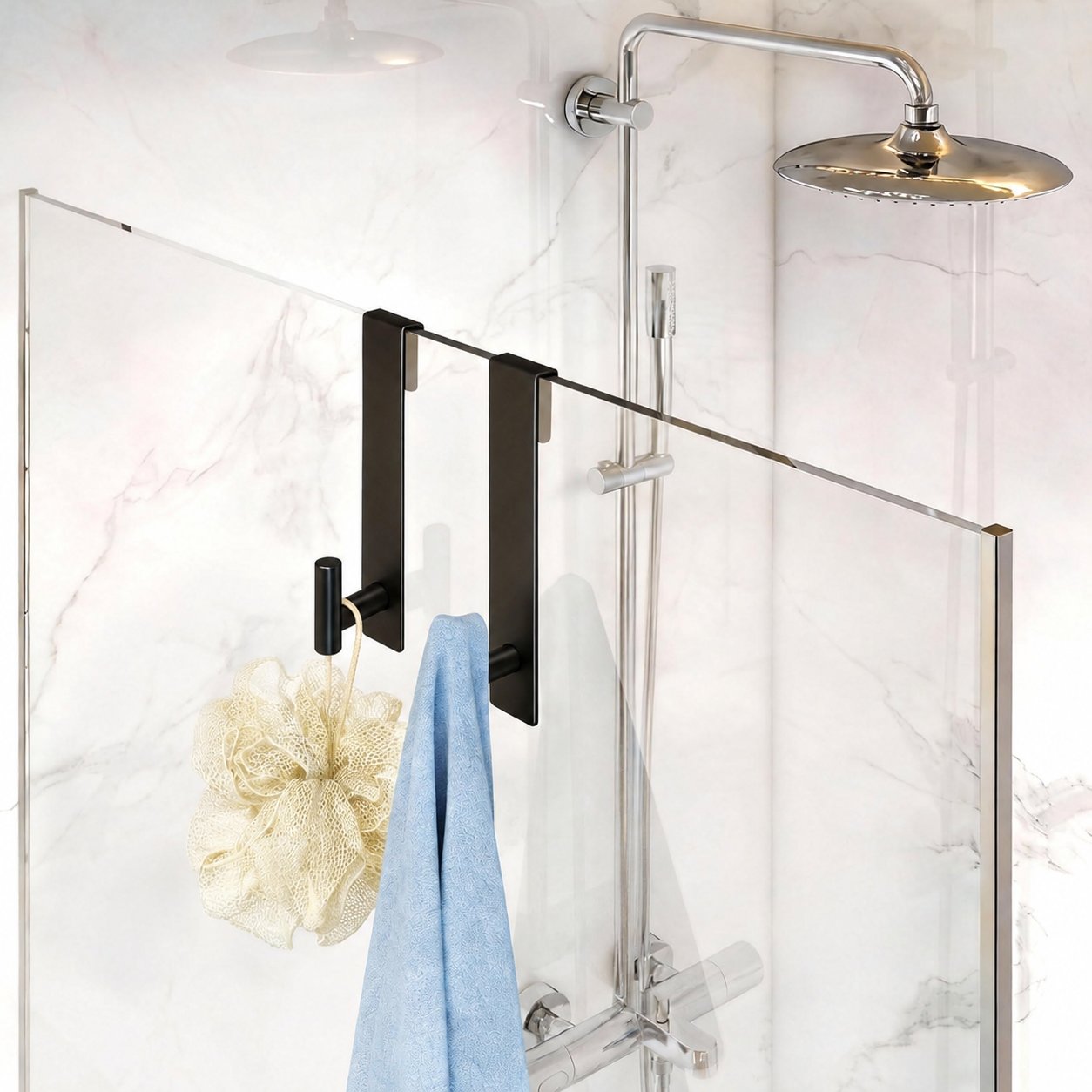 Shower Door Hooks Fit 3/8' (10mm) Glass Door, 2 Pack