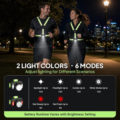 🏃Running Lights for Runners, 550Lm, Y-Shaped Buckle Running Light Vest