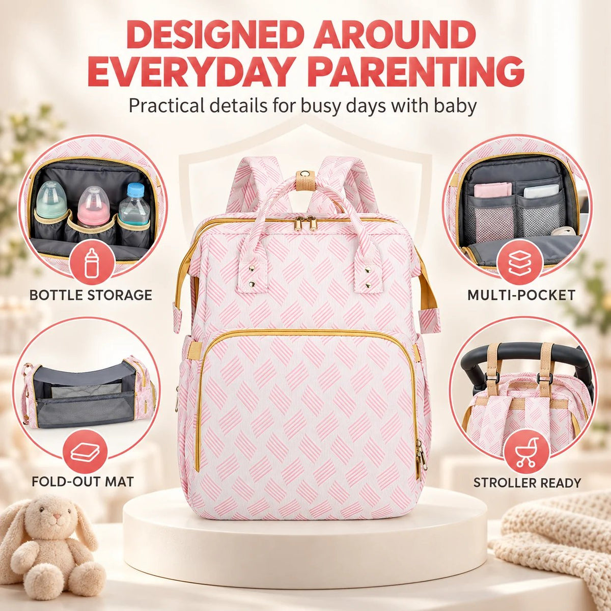 🍼3-in-1 Diaper Bag Backpack with Fold-Out Changing Station🍼