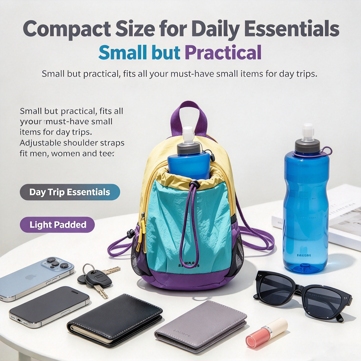 🎒Lightweight Color Block Mini Backpack | Water Resistant, Adjustable Straps for Outdoor Travel🚴