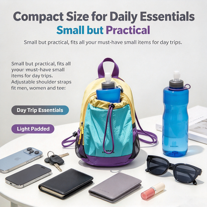 🎒Lightweight Color Block Mini Backpack | Water Resistant, Adjustable Straps for Outdoor Travel🚴