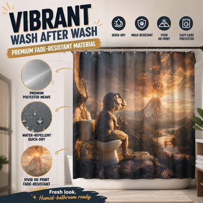 🌋 Epic Dinosaur Toilet & Volcano Eruption Funny Shower Curtain 🦖