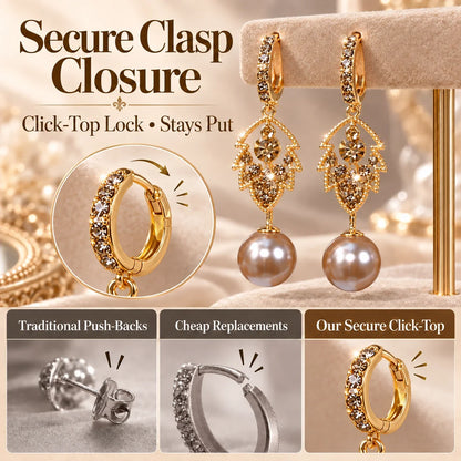 ✨ Elegant Crystal Leaf & Pearl Drop Earrings