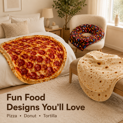 🍕 Realistic Food Print Flannel Blanket – Cozy Burrito & Pizza Throw ✨