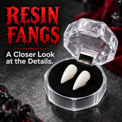 🦇 Your Vampire Look: 4-Size Ivory Fangs Kit & Coffin Box