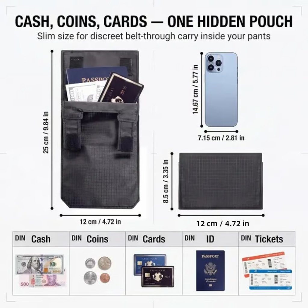 ✈️ Hidden Anti-Theft Passport Pouch – Slim Travel Security Belt Wallet for Cash, Cards & Documents