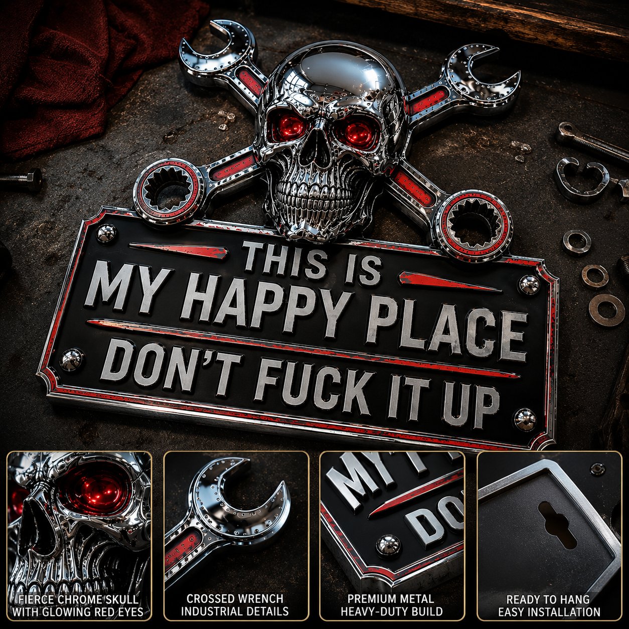 💀'This Is My Happy Place' Garage Wall Sign