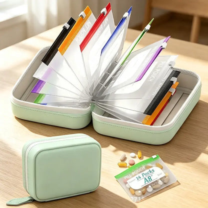 Waterproof Pill Pouch Set, 14pcs Bags Inside, A8 Waterproof Pill Organizer Set, 7 to 14 Days of Meds 🩹