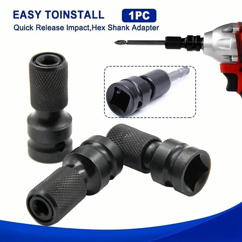 2 PCS 1/2 inch Square Drive to 1/4 inch Hex Female Socket Adapter Converter Chuck Adapter