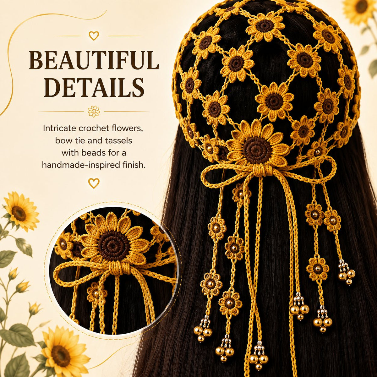 🌻 Knitted Sunflower Hollow-Out Baseball Cap