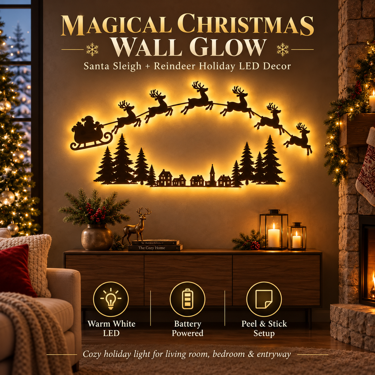 Hot sales🔥LED Santa & Reindeer Christmas Wall Decor