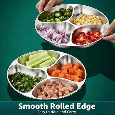 4-Compartment Stainless Steel Divided Plate, Reusable Food Prep Tray ✅