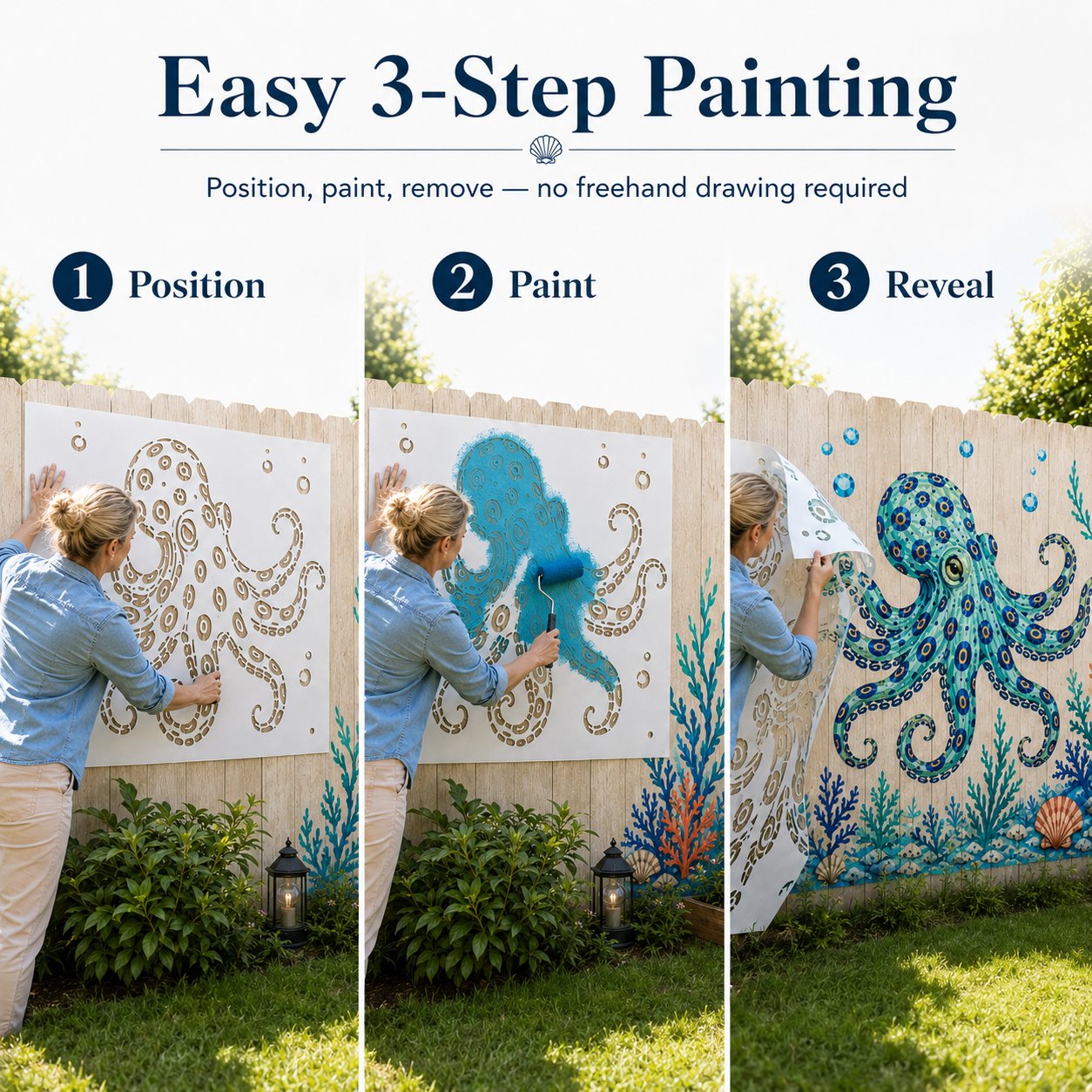 🔥 LAST DAY 49% OFF – 🐙Reusable Ocean Octopus Mural Stencil Set | Bring Plain Walls & Fences to Life with a Bold Underwater Scene 🌊🎨✨