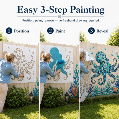 🔥 LAST DAY 49% OFF – 🐙Reusable Ocean Octopus Mural Stencil Set | Bring Plain Walls & Fences to Life with a Bold Underwater Scene 🌊🎨✨