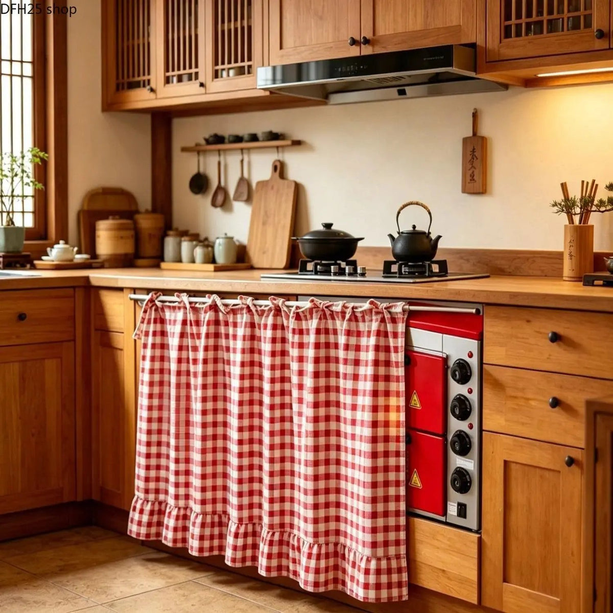 2026 Farmhouse-Style Stove Curtain, Gingham Grid Ruffle-Edge Tier Curtains, Rural Short Window Valance, Home Kitchen Dust Cover, Plaid Floral Window Treatments, Aesthetic House Decor, Unique Room Decor