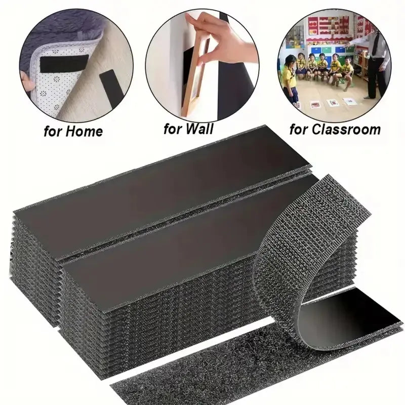 Heavy Duty Water-Resistant Reusable Self-Adhesive Double-Sided Hook-and-Loop Strips