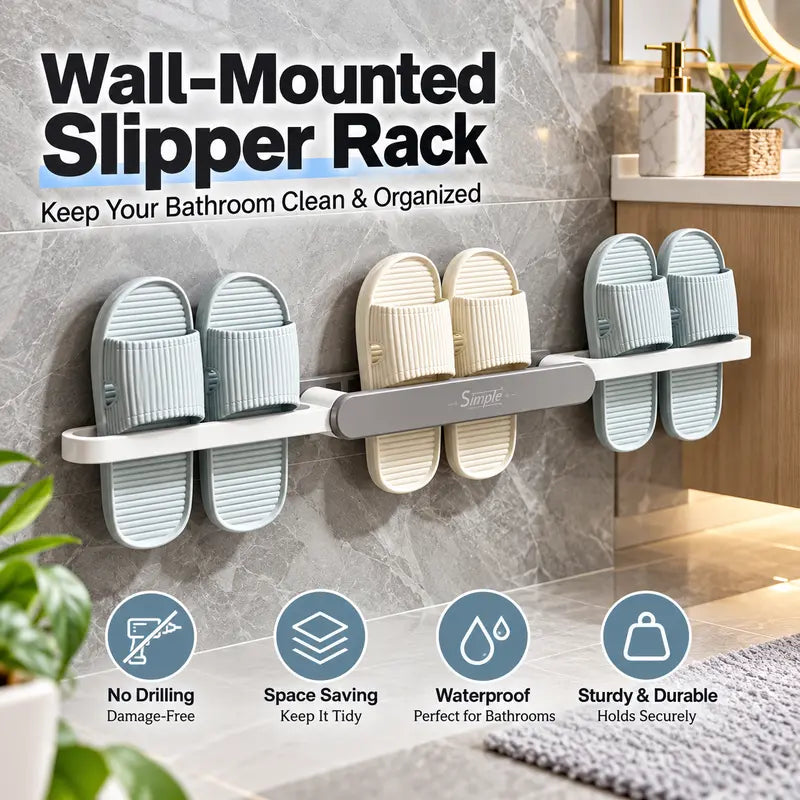 🚿No Punch Hanging Slipper Holder, Space Saving for Bathroom & Shower Room🧼