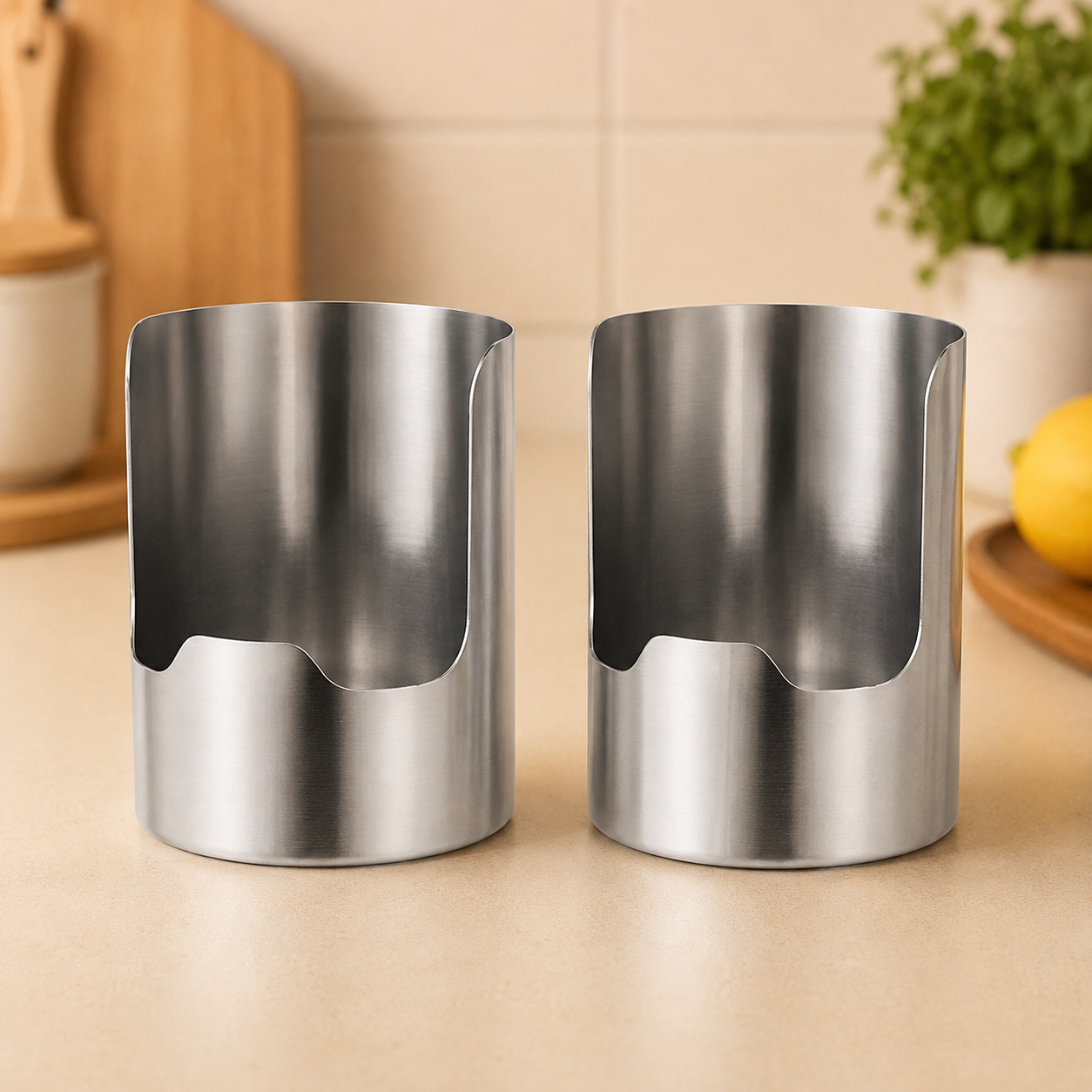 Stainless Steel Utensil Holder & Pot Lid Organizer – Rust-Proof, Drain Notch Design, Easy to Clean