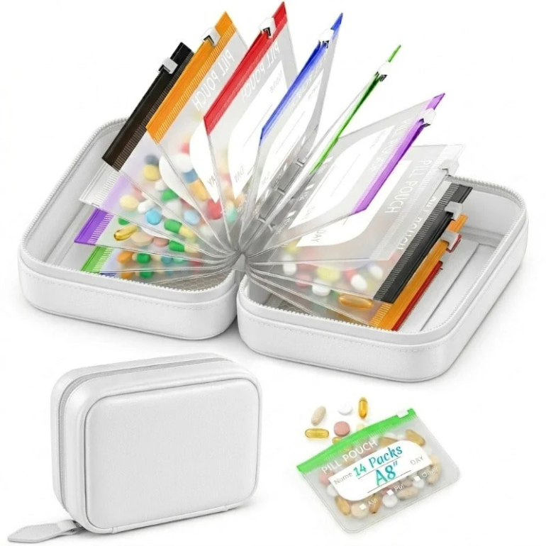 Waterproof Pill Pouch Set, 14pcs Bags Inside, A8 Waterproof Pill Organizer Set, 7 to 14 Days of Meds 🩹