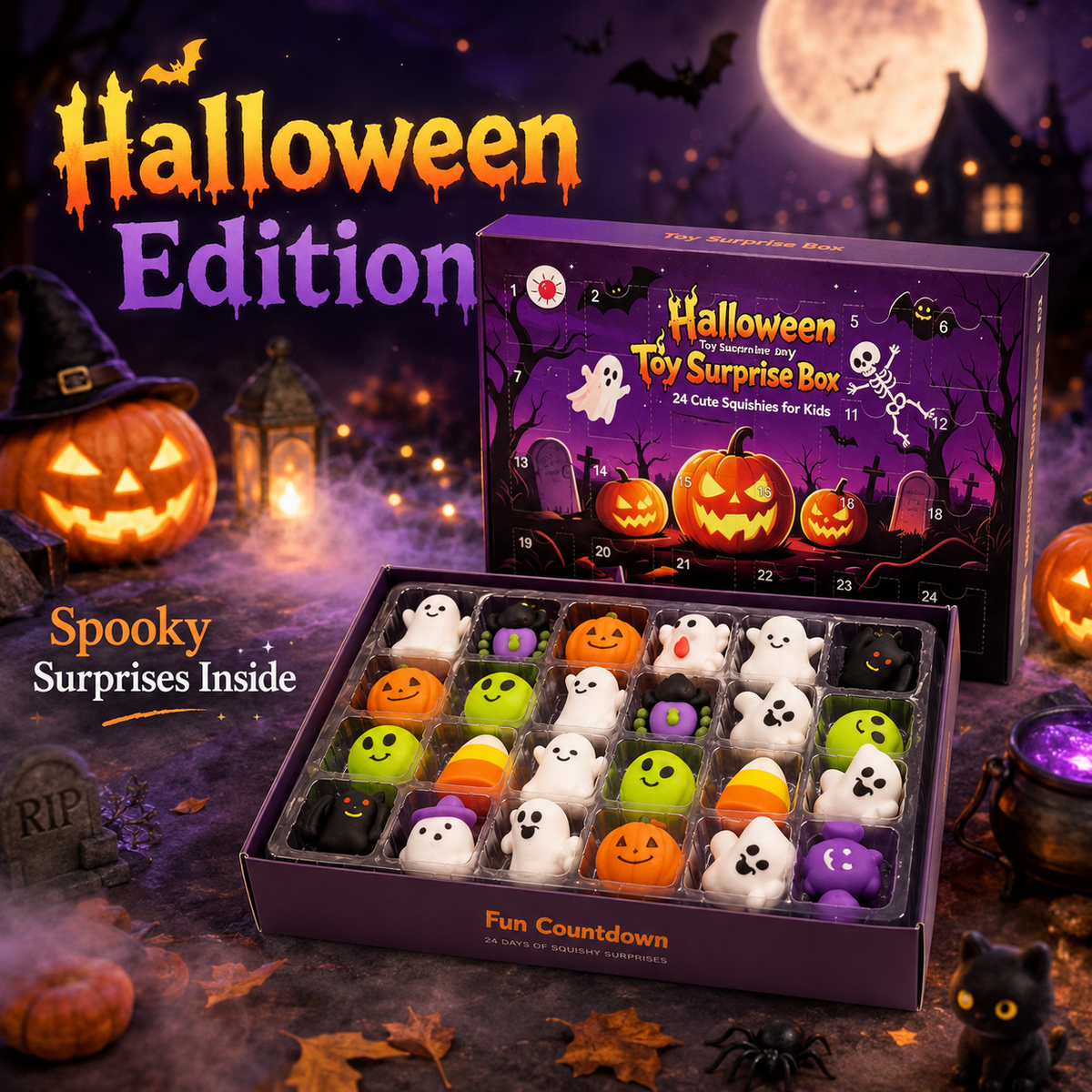 🎁 24 Days Holiday Squishy Advent Calendar – Halloween & Christmas Countdown Toys ✨
