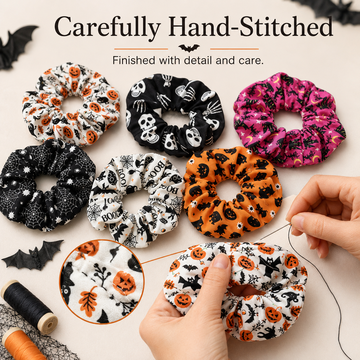 🎃 Hand-Illustrated Halloween Scrunchie Collection (6pc, Limited Batch)