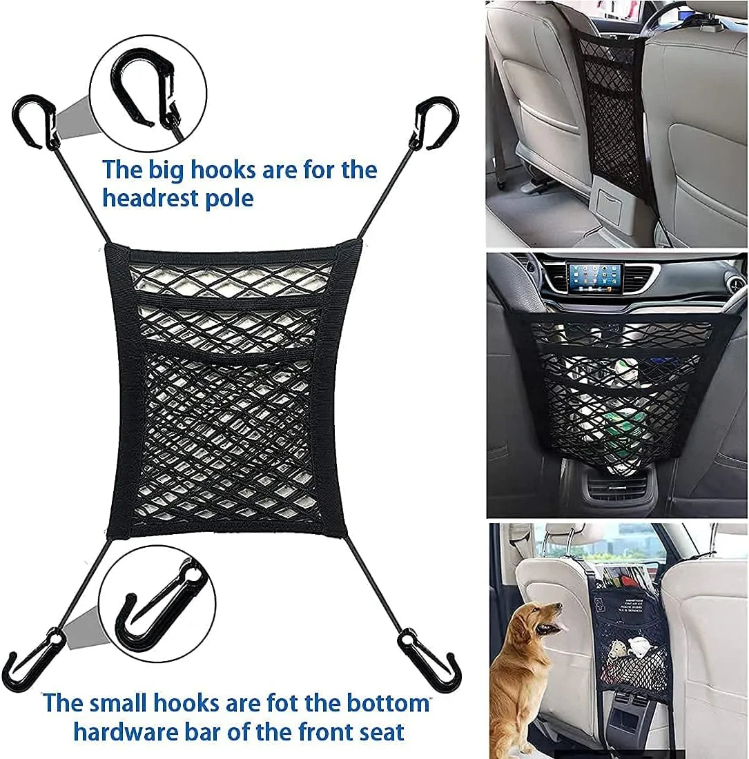 2(Pcs)Upgraded Stretch Car Seat Mesh Storage Net | Backseat Pet & Child Safety Barrier