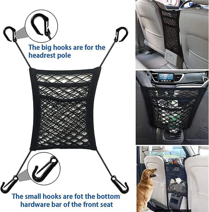 2(Pcs)Upgraded Stretch Car Seat Mesh Storage Net | Backseat Pet & Child Safety Barrier