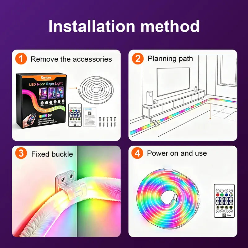 🎅Plush RGB Neon Rope Light🎄360° Full Glow, Music Sync, Perfect Christmas Tree & Bedroom Holiday Decor🎁