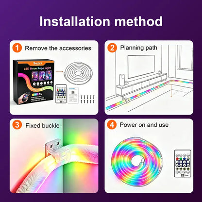 🎅Plush RGB Neon Rope Light🎄360° Full Glow, Music Sync, Perfect Christmas Tree & Bedroom Holiday Decor🎁