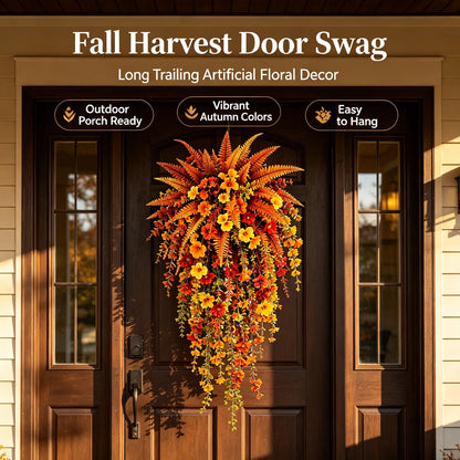 🍂 ARTIFICIAL FALL HARVEST HANGING BASKET - AUTUMN PORCH & DOOR DECORATION