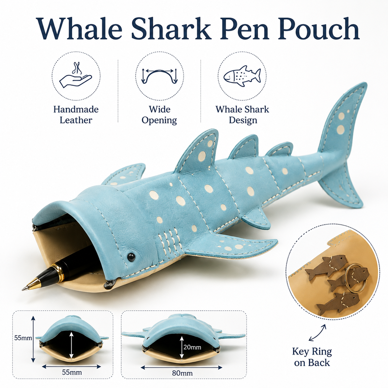 🦈Fun Whale‑Shark‑Shaped Sling Purse, Handmade Leather Mini Shoulder Bag🎁
