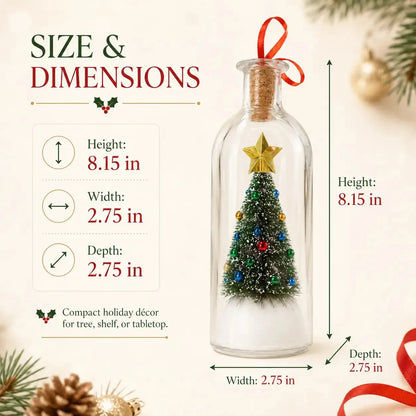 Recordable Christmas Message in a Bottle Ornament 8 Inch Voice Recording Holiday Keepsake with Playback Snowy Christmas Tree Scene Glass Bottle Decoration for Tree Home and Gift
