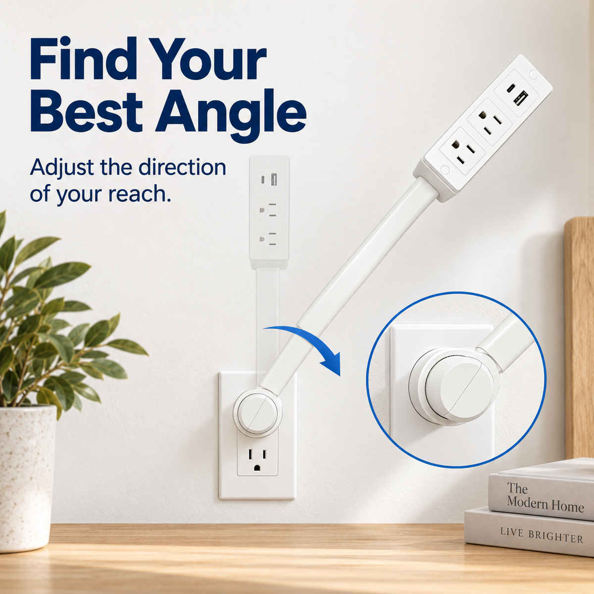 🔌 Extendable Outlet Extender with Rotating Base & USB-A/USB-C Charging