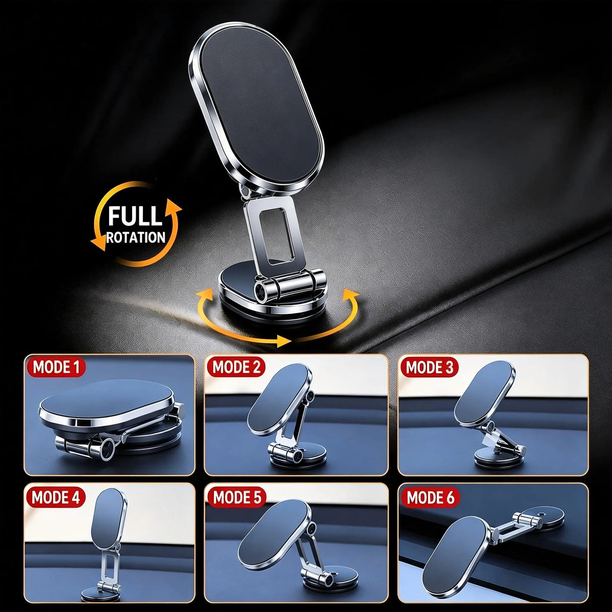 Foldable Magnetic Car Phone Holder, 360° Rotating Adjustable Dashboard Mount, Strong Magnetic Phone Stand
